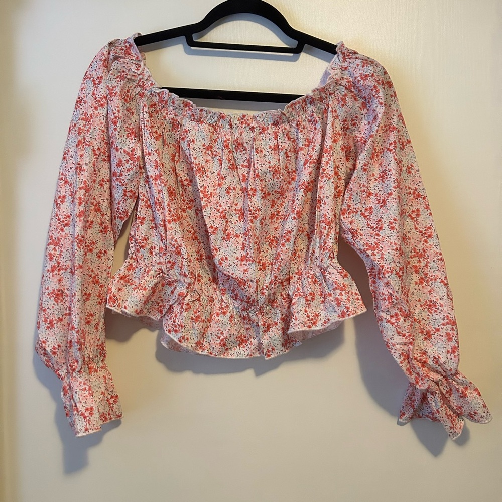 Shein off the shoulder floral blouse